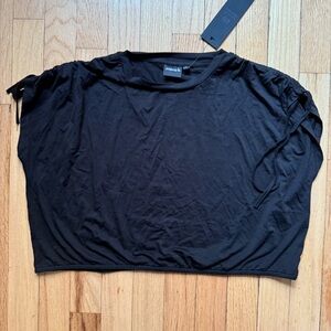 Mono B Black Ruched Tie-Shoulder Crop Top – NWT – Size L